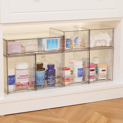 Vtopmart 3 Pack Stackable Clear Plastic Drawer Organizer, Makeup Organizers and Storage for Eyeshadow Palettes, Cosmetics, Beauty Supplies, Ideal for Vanity, Desk, Office, Bathroom Organization - PuriLite