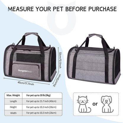 BurgeonNest Cat Carriers for Medium Cats Under 25 lbs, Pet Carrier for Cats with Unique Side Bag,Top Load Small Pet Carrier Soft-Sided Escape Proof with 4 Ventilated Windows - PuriLite