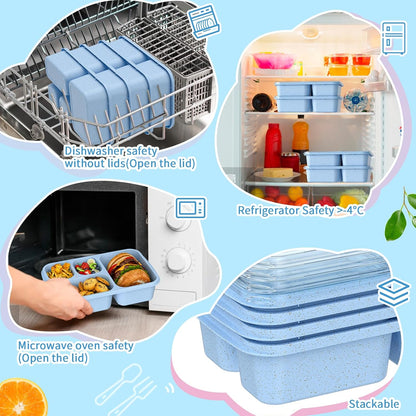 Large Capacity Bento Box for Adults, 4-Piece Set – Stackable Lunch Box with 4 Compartments, Microwave & Dishwasher Safe, Reusable Meal Prep Containers, Snack Containers for Kids & Adults (4 Colors) - PuriLite