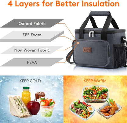 Lifewit Large Lunch Bag for Adults, 24-Can 15L Insulated Lunch Box Leakproof Soft Cooler Cooling Tote for Men Women, Waterproof Reusable Cooler Bags for Work Office Outdoor Picnic Camping, Black - PuriLite