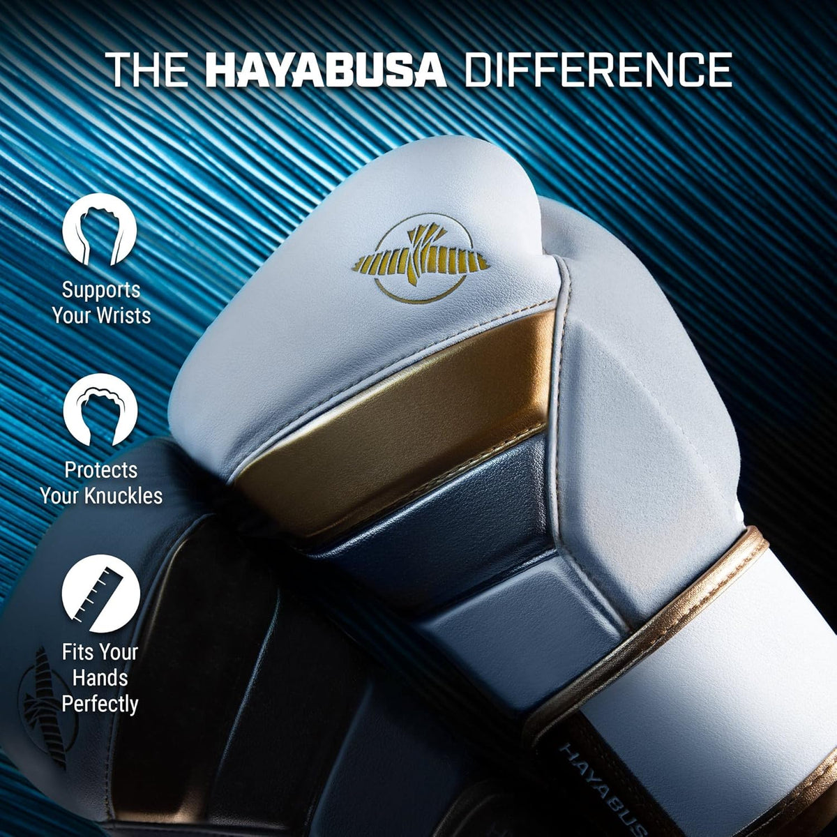 Hayabusa T3 Boxing Gloves for Men and Women Wrist and Knuckle Protection, Dual-X Hook and Loop Closure, Splinted Wrist Support, 5 Layer Foam Knuckle Padding - PuriLite