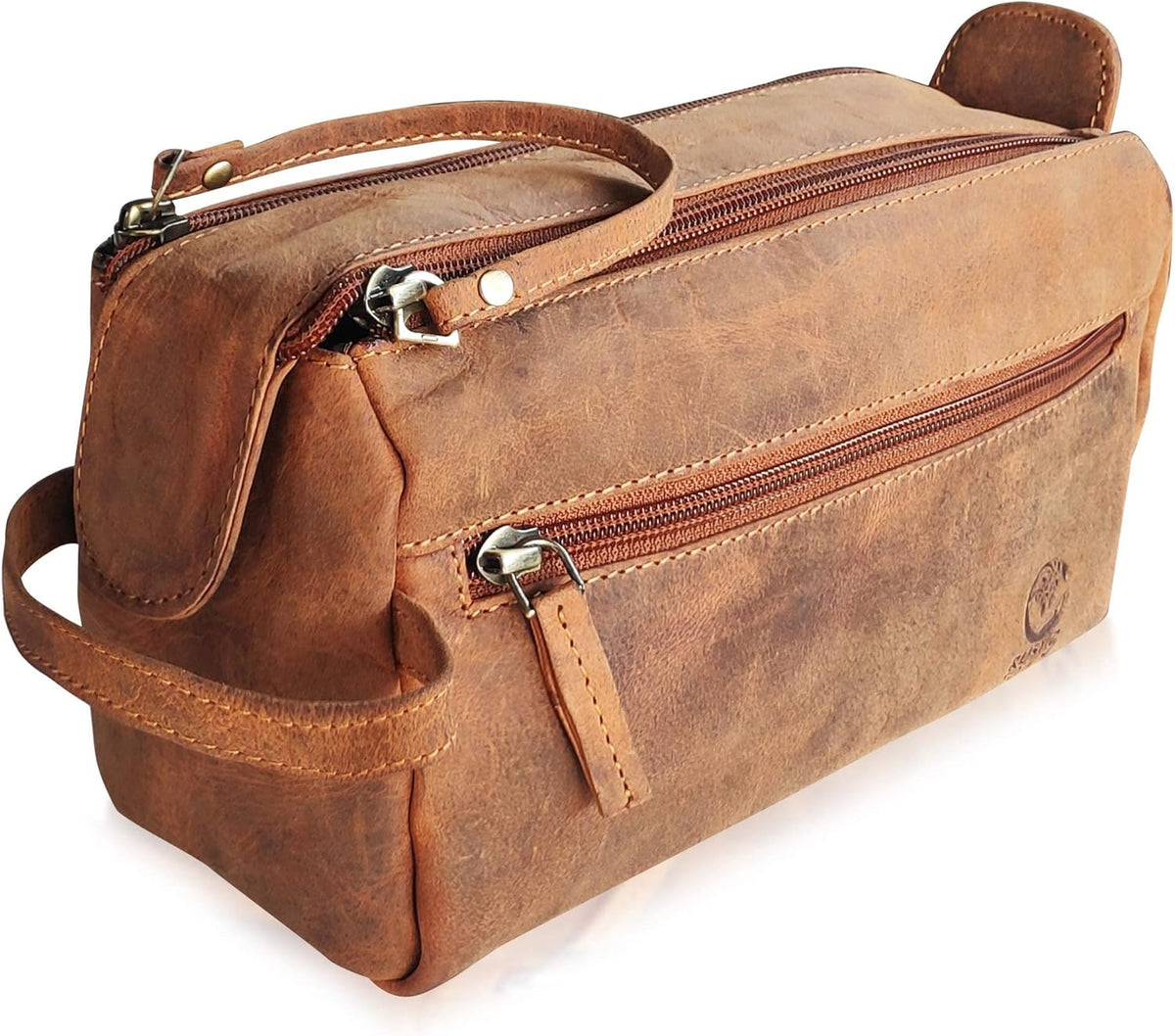 Genuine Leather Travel Toiletry Bag - Hygiene Organizer Dopp Kit by Rustic Town - PuriLite