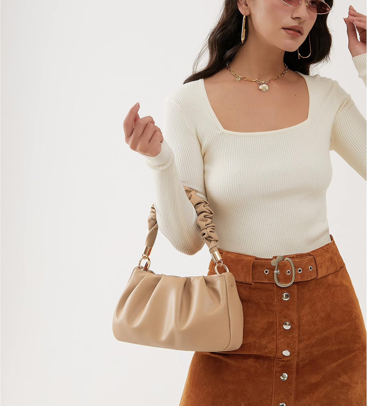 Cloud Pouch Bag Women Shoulder Handbag Soft Vegan Leather Vintage Hobo Chain Cross body Bag - PuriLite