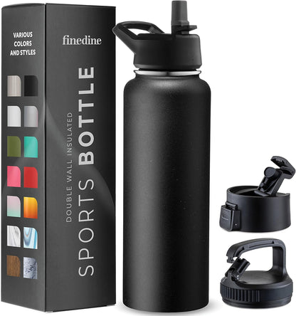 FineDine Water Bottle - Stainless Steel Insulated Water Bottle with Straw Lid, Flip Lid & Wide-Mouth Cap - Keeps Hot and Cold - 25 Oz / 739ml - Pure Pearly White - PuriLite