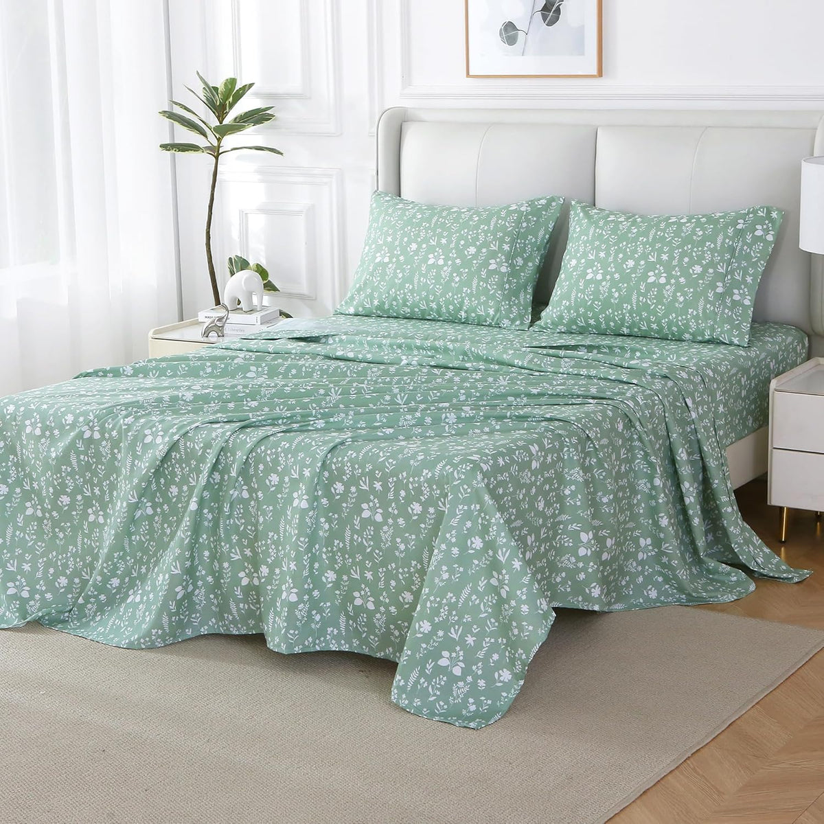 Viviland Floral Queen Sheet Set - 4 Piece Vintage Pink & Yellow Flower Patterned Bed Sheets - Soft, Breathable Microfiber Sheets with Deep Pocket, Non-Slip Fitted Sheets & Pillowcases - PuriLite