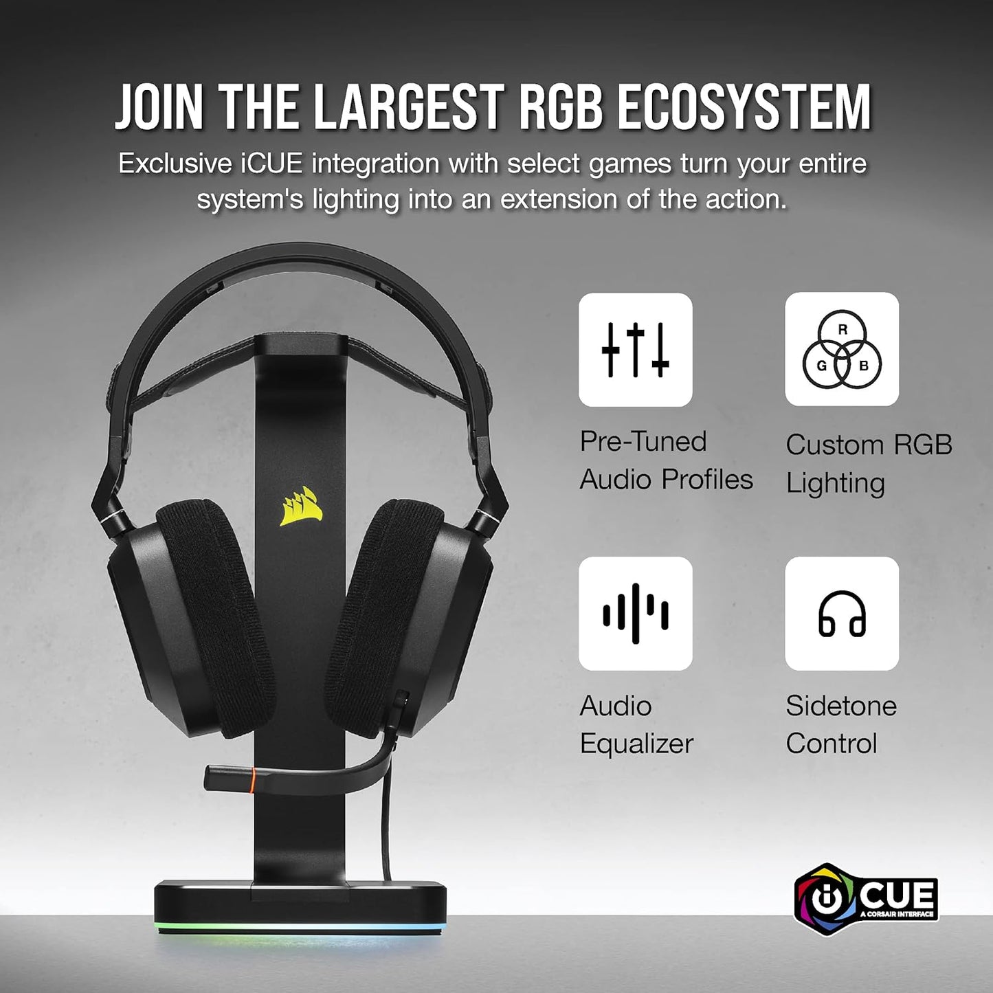 Corsair HS80 RGB USB Premium Gaming Headset with Dolby Audio 7.1 Surround Sound (Broadcast-Grade Omni-Directional Microphone, Memory Foam Earpads, High-Fidelity Sound, Durable Construction) Carbon - PuriLite