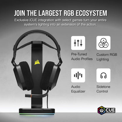 Corsair HS80 RGB USB Premium Gaming Headset with Dolby Audio 7.1 Surround Sound (Broadcast-Grade Omni-Directional Microphone, Memory Foam Earpads, High-Fidelity Sound, Durable Construction) Carbon - PuriLite