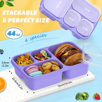 Large Capacity Bento Box for Adults, 4-Piece Set – Stackable Lunch Box with 4 Compartments, Microwave & Dishwasher Safe, Reusable Meal Prep Containers, Snack Containers for Kids & Adults (4 Colors) - PuriLite