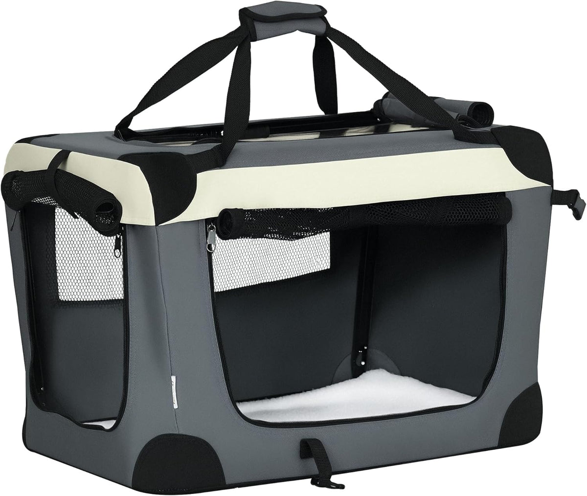 PawHut 60cm Foldable Pet Carrier Bag Soft Travel Dog Crate, Portable Cat Carrier w/Cushion, for Cats and Miniature Dogs - Grey - PuriLite