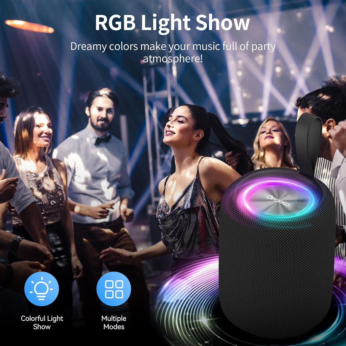 Oraolo Bluetooth Speaker, Portable Bluetooth Speakers with Immersive Audio, LED Lights, 8H Playtime, Bluetooth 5.4, Support TWS TF USB, IPX6 Waterproof Wireless Speakers for Outdoor Camping Home - PuriLite