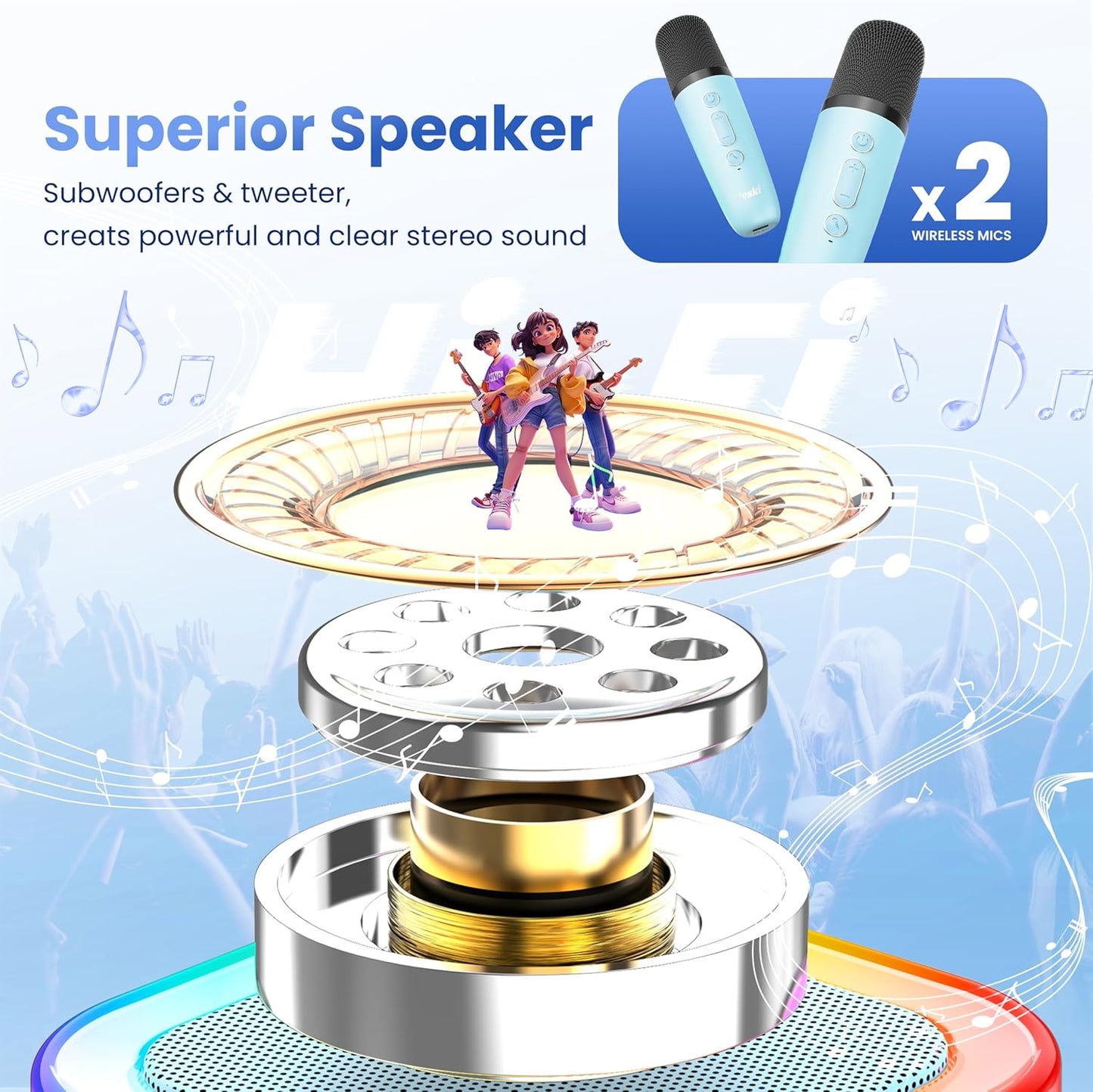 Karaoke Machine for Kids Adults, Portable Bluetooth Mini Karaoke Microphone Singing Speaker Karaoke Player with 2 Wireless Mic Toys for All Smartphones,Birthday, Family,Home Party (Purple) - PuriLite