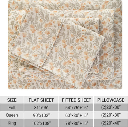 Viviland Floral Queen Sheet Set - 4 Piece Vintage Pink & Yellow Flower Patterned Bed Sheets - Soft, Breathable Microfiber Sheets with Deep Pocket, Non-Slip Fitted Sheets & Pillowcases - PuriLite