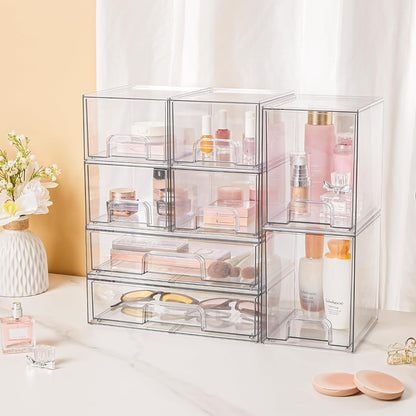 Vtopmart 3 Pack Stackable Clear Plastic Drawer Organizer, Makeup Organizers and Storage for Eyeshadow Palettes, Cosmetics, Beauty Supplies, Ideal for Vanity, Desk, Office, Bathroom Organization - PuriLite