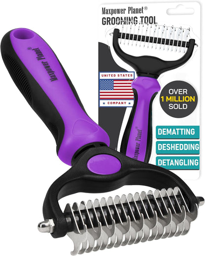 Maxpower Planet Pet Grooming Brush - Double Sided Shedding, Dematting - Undercoat Rake for Dogs - Dog Grooming Brush - Deshedding Brush for Dogs - Dog Brush, Cat Brush, Reduce Shedding by 95%, Black - PuriLite
