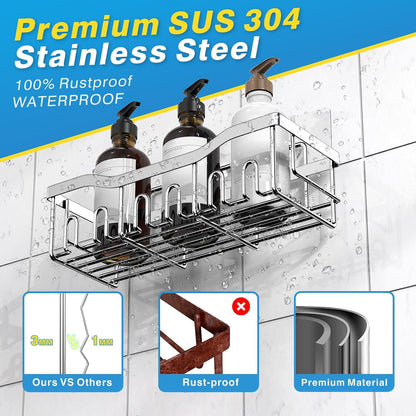 EUDELE 5-Pack Rustproof Stainless Steel Shower Caddy – No Drill Adhesive Bathroom Organizer with Large Capacity, Spacious Shower Shelves for Inside Shower, Kitchen & Home Decor Storage - PuriLite