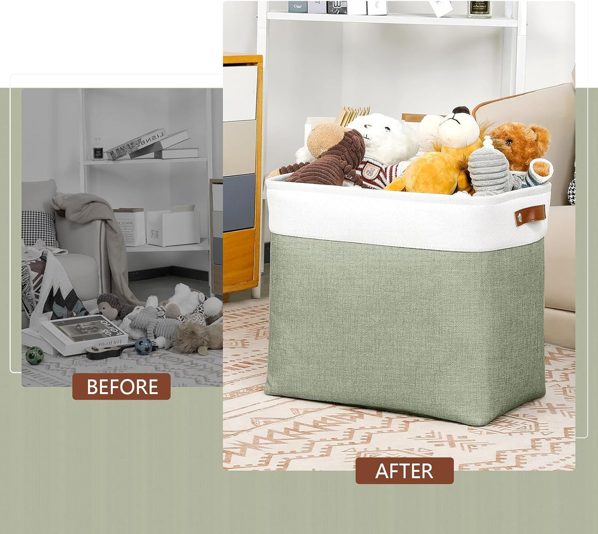 DULLEMELO Storage Baskets for Shelves, Fabric Collapsible Rectangular Storage Bins for Shelves, Closets, Nursery, Home, Office, Empty Gift Baskets (White&Teal) - PuriLite