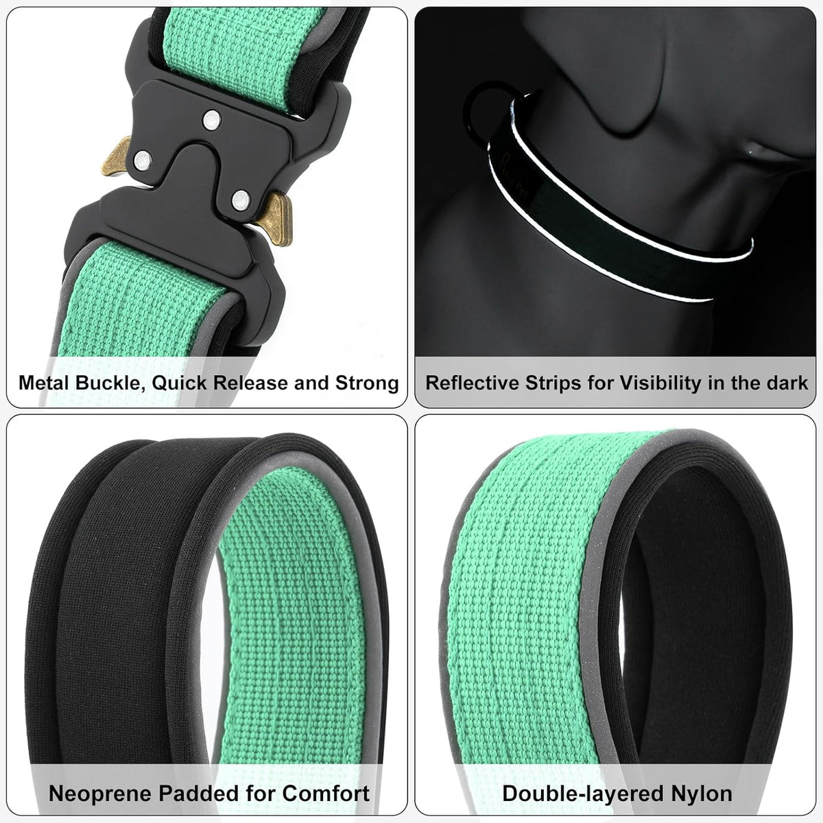 Plutus Pet Tactical Dog Collar, Reflective, Adjustable Heavy Duty Dog Collar, Soft Padded and Comfortable, for Small Medium and Large Dogs (Red, L) - PuriLite