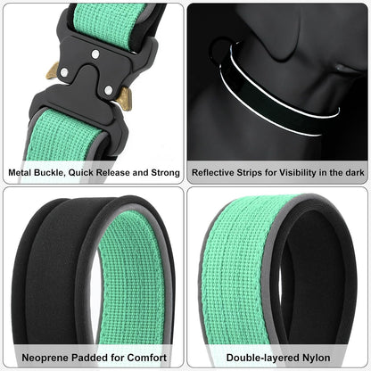 Plutus Pet Tactical Dog Collar, Reflective, Adjustable Heavy Duty Dog Collar, Soft Padded and Comfortable, for Small Medium and Large Dogs (Red, L) - PuriLite