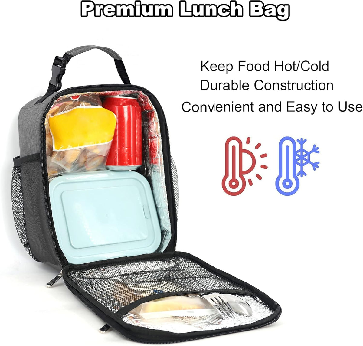 Lunch Box for Men Women Adults Small Lunch Bag for Office Work Picnic - Reusable Portable Lunchbox, Black - PuriLite