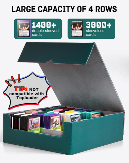 ZLCA Card Storage Box for MTG PTCG, Commander Deck Box Holds 3000+ Cards, Card Storage Case with 4 Stoppers, Card Organizer for TCG Sport Cards (Black) - PuriLite