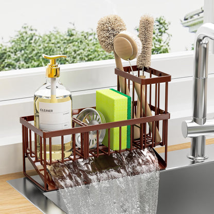 Cisily Kitchen Sink Caddy Organzier with High Brush Holder, Sponge Holder for Sink, 304 Rustproof Stainless, Kitchen Countertop Soap Dispenser Organizer, Kitchen Decor and Accessories (Black) - PuriLite