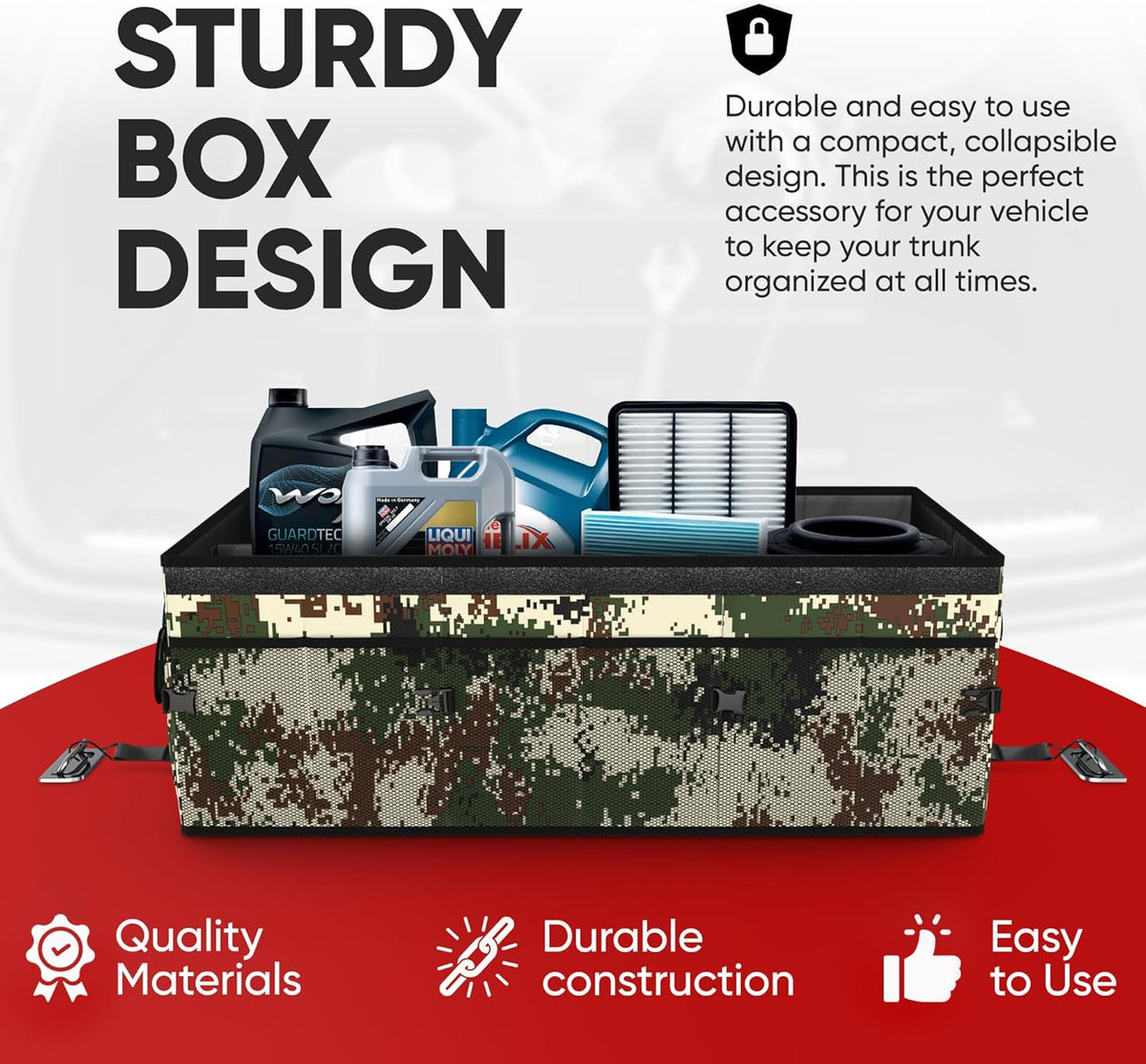 FORTEM Car Trunk Organizer, Collapsible Multi Compartment Car Organizer, Foldable SUV Storage for Car Accessories for Women Men, Non Slip Bottom, Securing Straps, Soft Cover 50L (Black, Standard) - PuriLite