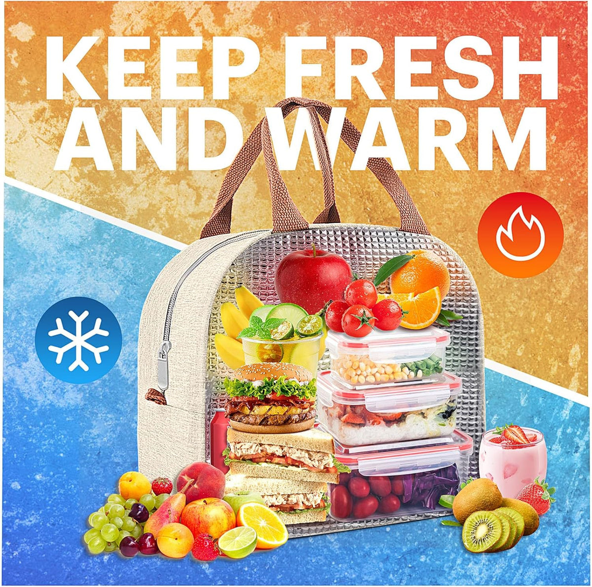 Lunch Bag for Women & Men Adult Insulated Lunch Box, Small Leakproof Cooler Food Lunch Containers Reusable High Capacity Lunch Tote Bags for Work, Travel, Outdoor - PuriLite