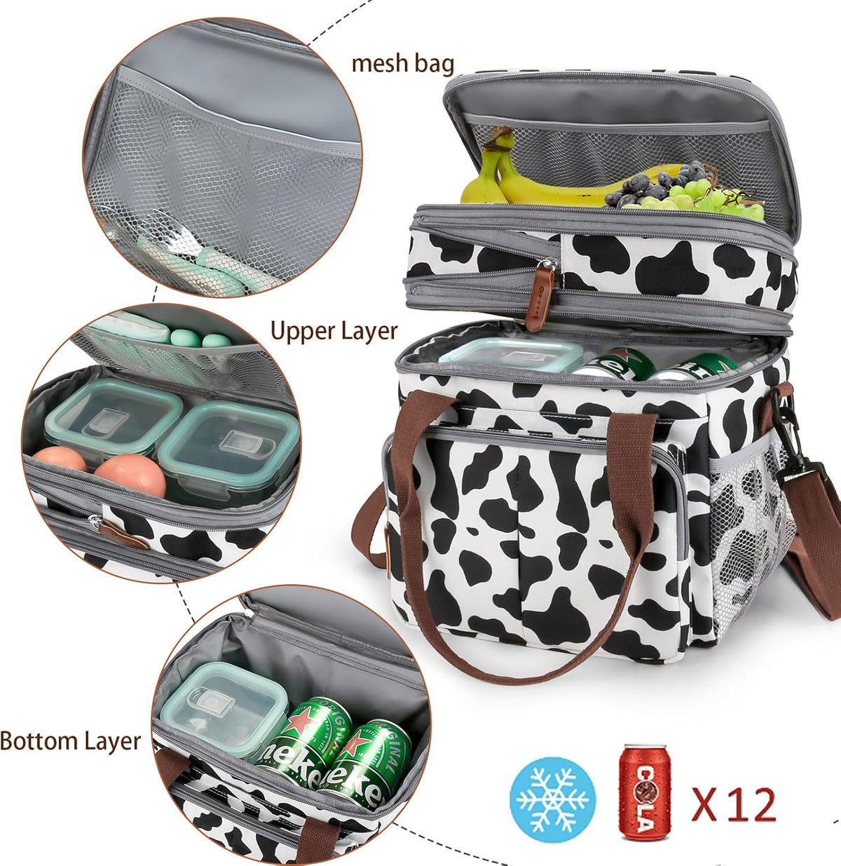 Lunch Bag Women Insulated Lunch Box for Work, Purple Expandable Large Lunch Bags, Leakproof Double Deck Lunch Box Cooler Bag（Purple） - PuriLite