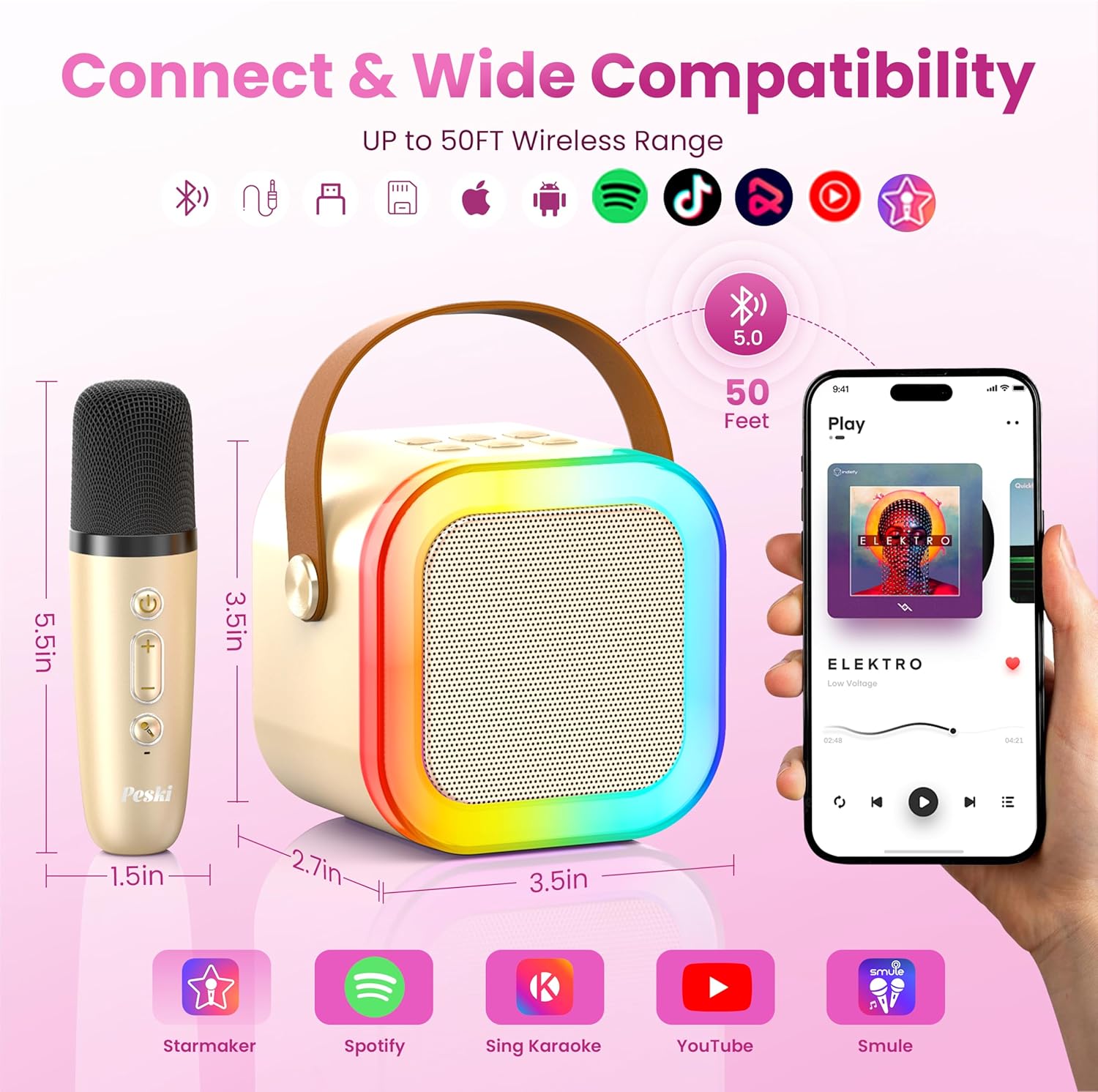 Karaoke Machine for Kids Adults, Portable Bluetooth Mini Karaoke Microphone Singing Speaker Karaoke Player with 2 Wireless Mic Toys for All Smartphones,Birthday, Family,Home Party (Purple) - PuriLite