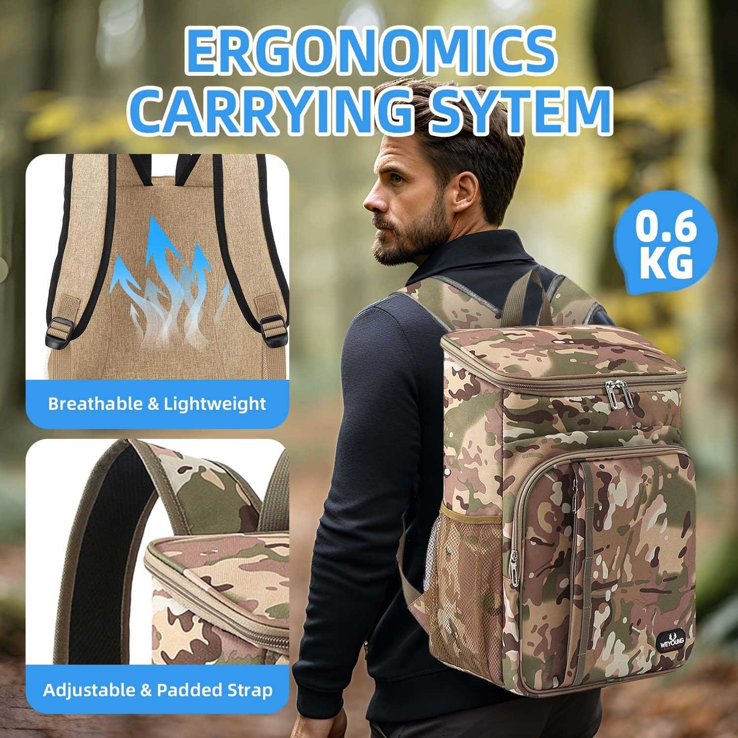Bagtopia Camping Cooler Backpack 25 Cans, Leak Proof Insulated Thermal Bag, Beach Travel Picnic Lunch Backpack for Men Women - PuriLite