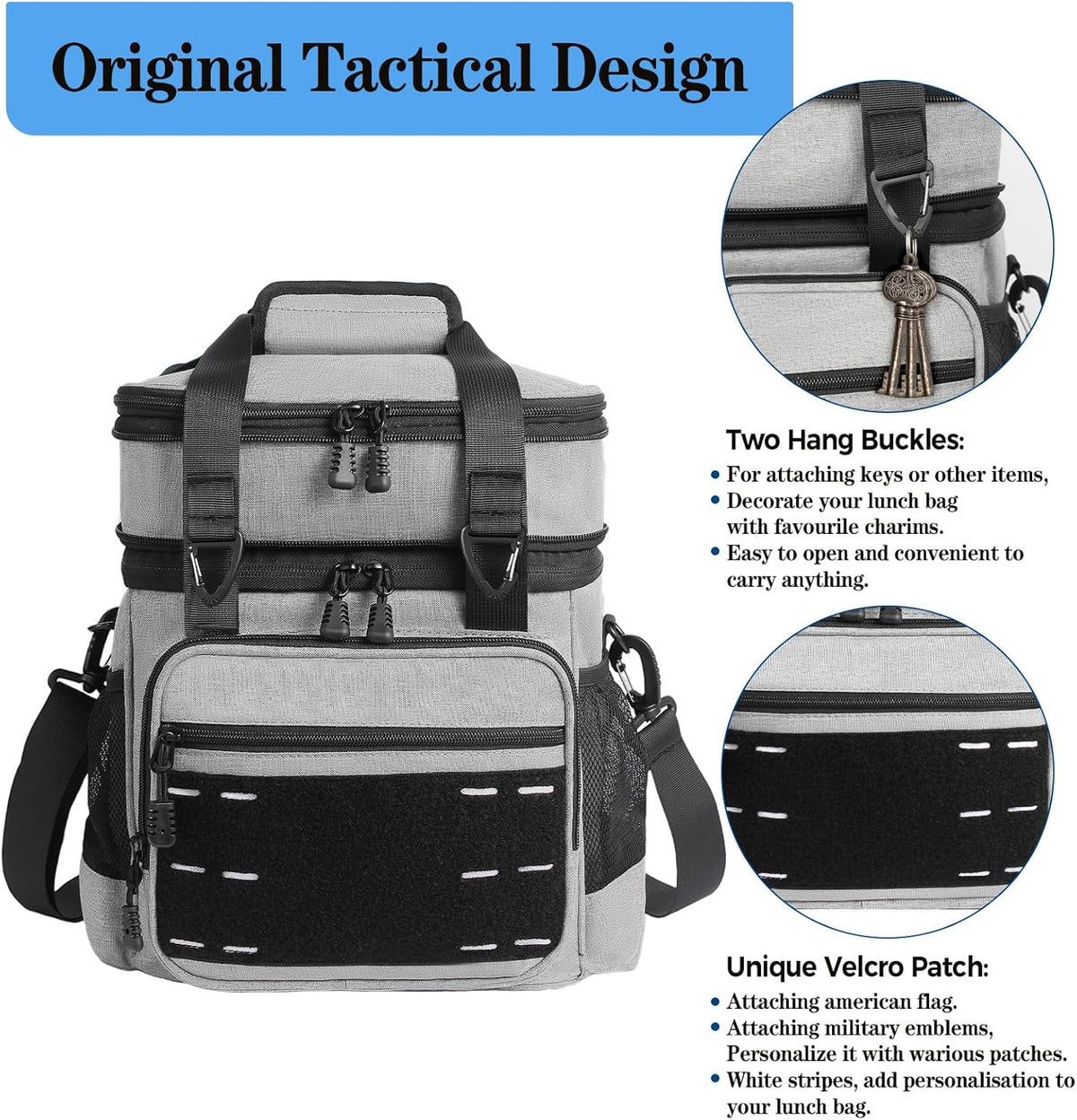 Lunch Box Cooler Bag - Insulated Tactical Lunchbox for Men - XLarge Lunch Pail Lunch Kit for Adults Work Outdoor Shifts Trips Black Camo 25L - PuriLite