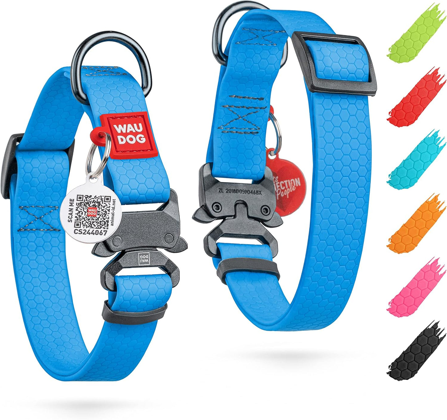 Waterproof Dog Collar - Adjustable Glow Dog Collar for Large Dogs, Small and Medium Dogs - Heavy Duty Dog Collars with Durable Metal Clasp and QR Dog Tag - Glow in The Dark Dog Collars - PuriLite