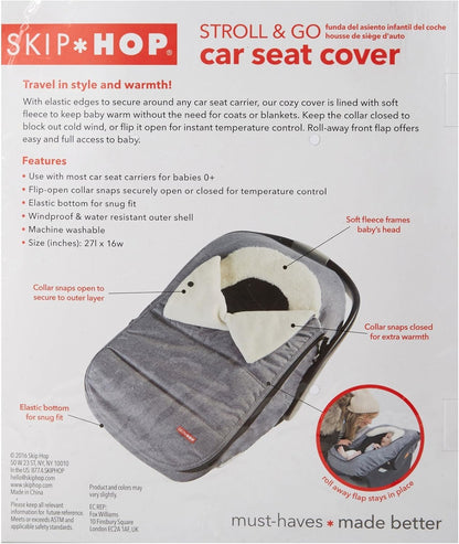 Skip Hop Winter Car Seat Cover – Stroll & Go, Black | Universal Fit Infant Car Seat Cover for Cold Weather, Windproof & Cozy Fleece Baby Carrier Cover, Zip-Off Front Flap, Warm Travel Accessory - PuriLite