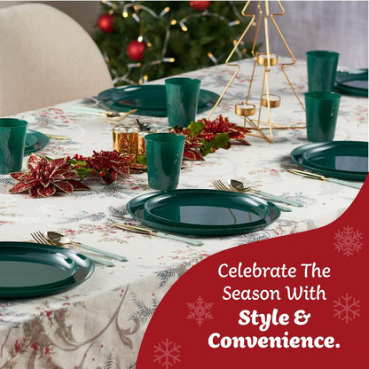 PLASTICPRO [30 Pack 10.7'' Christmass Green Plastic Party Plates Edge Collection Premium heavyweight Elegant Disposable Tableware Dishes - PuriLite