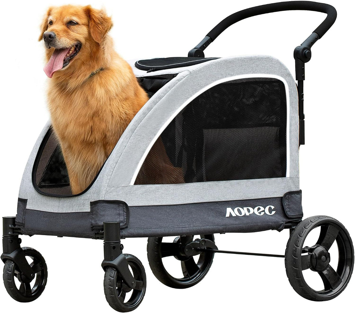 Large Dog Stroller - Dual Entry Safety Folding Pet Stroller with Adjustable Handle, All-Terrain 4-Wheel, 160 lbs Weight Capacity for Travel & Outdoor Adventures - Gray