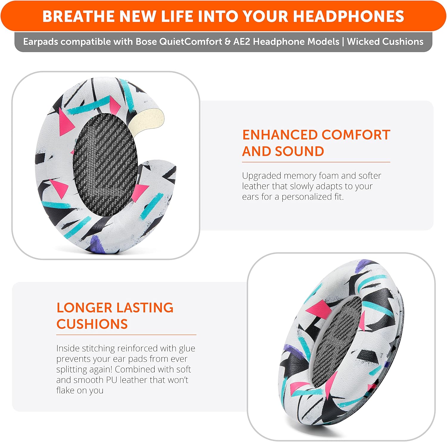 WC Wicked Cushions Upgraded Replacement Ear Pads for Bose QC35 & QC35ii (QuietComfort 35) Headphones & More - Softer Leather, Luxurious Memory Foam, Added Thickness, Extra Durability | Navy Tiger - PuriLite