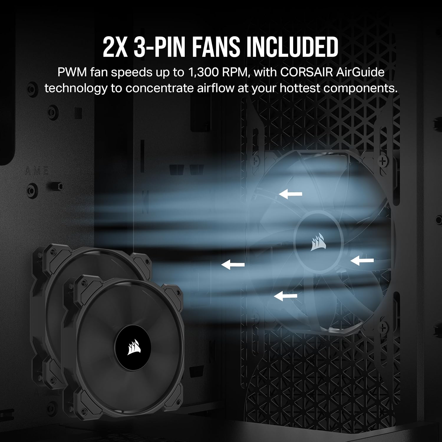 CORSAIR 3000D Airflow Mid-Tower PC Case – 2X SP120 Elite Fans – Four-Slot GPU Support – Fits up to 8X 120mm Fans – High-Airflow Design – Black - PuriLite