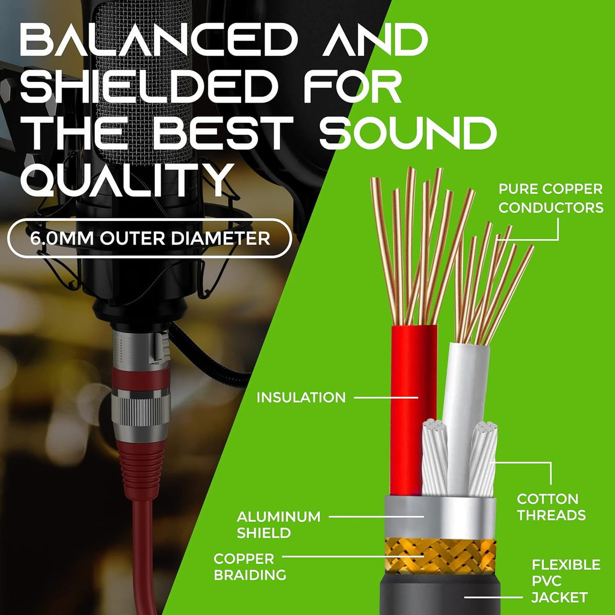 GEARit XLR Male to Female Microphone Cable (10 Feet, 6-Pack) 3-Pin Balanced Shielded Mixer, Recording Studio, Podcast - Black - PuriLite