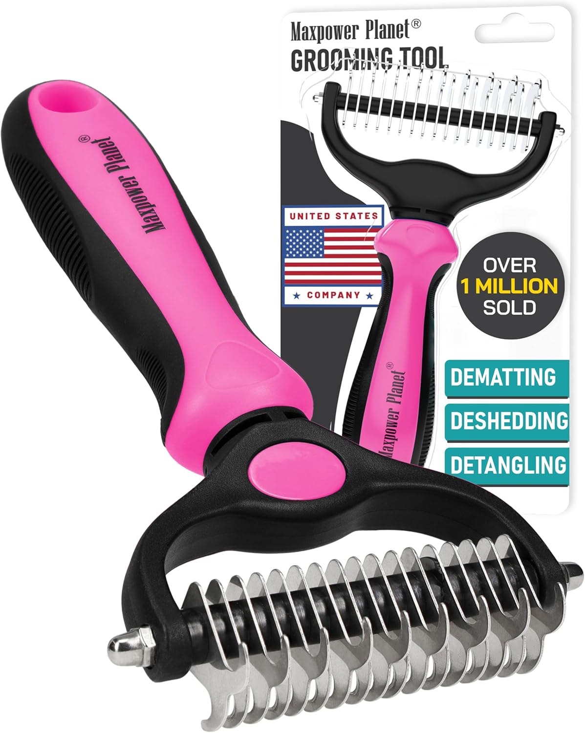 Maxpower Planet Pet Grooming Brush - Double Sided Shedding, Dematting - Undercoat Rake for Dogs - Dog Grooming Brush - Deshedding Brush for Dogs - Dog Brush, Cat Brush, Reduce Shedding by 95%, Black - PuriLite
