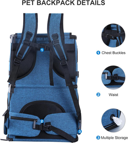 Double Cat Carrier for 2 Cats,Dog Backpack Carrier for Medium Dogs,Double Compartment Pet Carrier Backpack for Dual Pets,for Outdoor Traveling/Stroll and Picnic - PuriLite