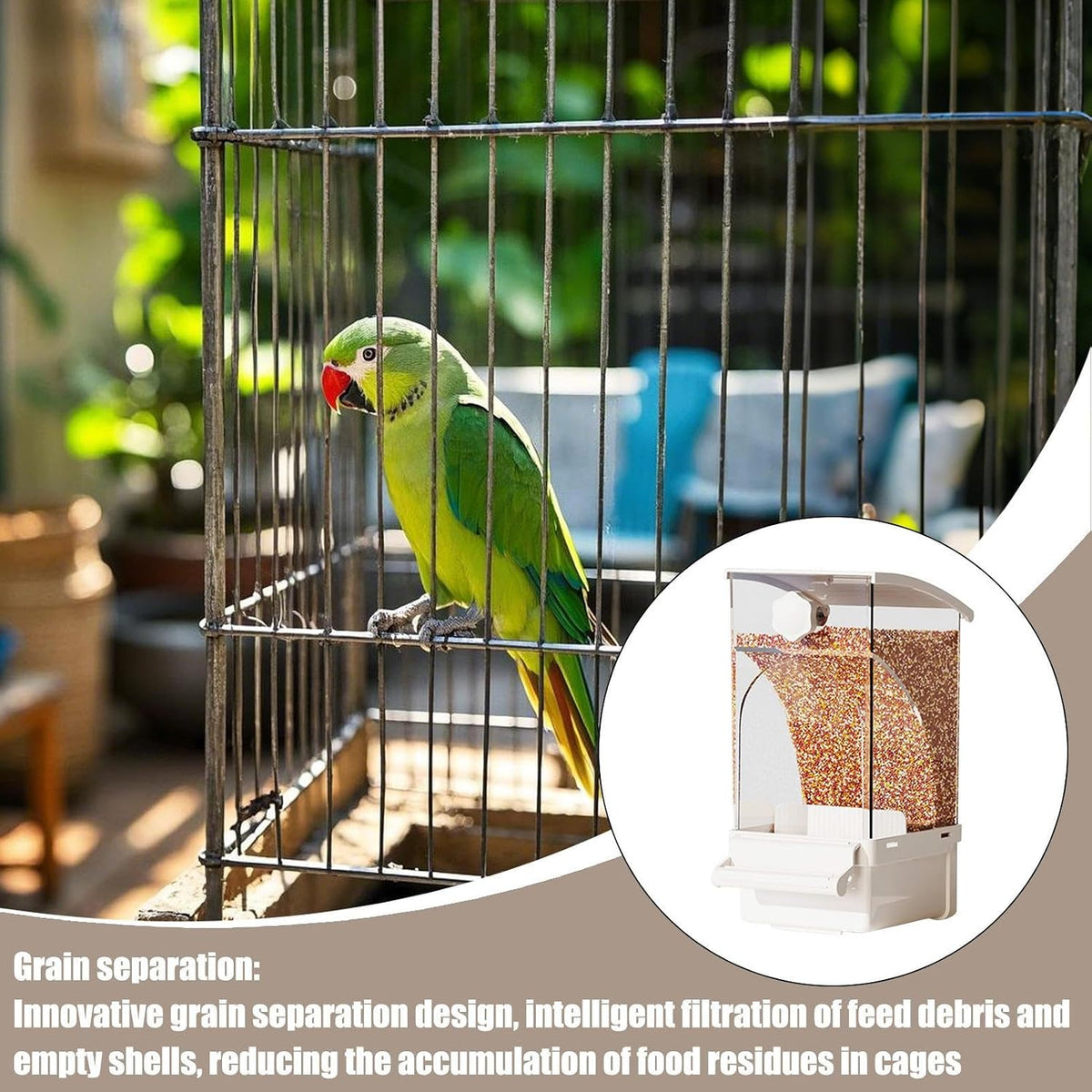 Automatic Bird Feeder for Cage, Pet Supplies for Cockatiels, Parrots, Cockatoos, Canaries, Parakeets, Conures, Parrot(White)
