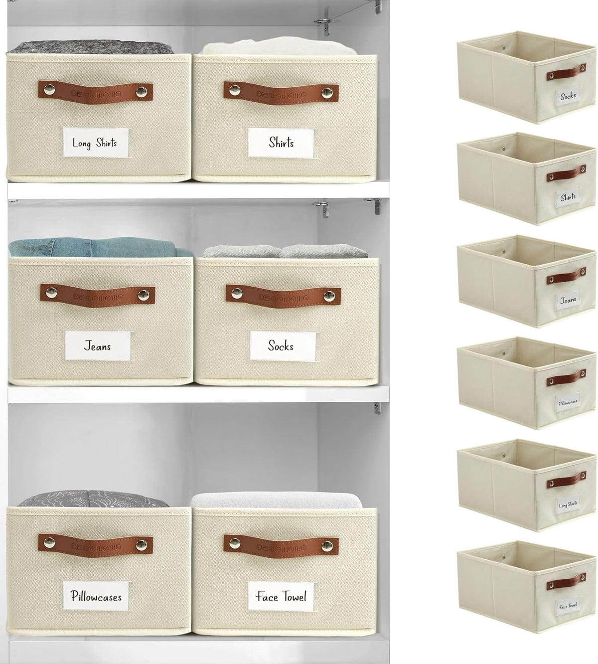 DECOMOMO Cube Storage Bin, Storage Cubes with Labels, Baskets for Shelves Kallax Linen Closet Organizers (Cube 10.5x11"/ 6pcs, Black) - PuriLite