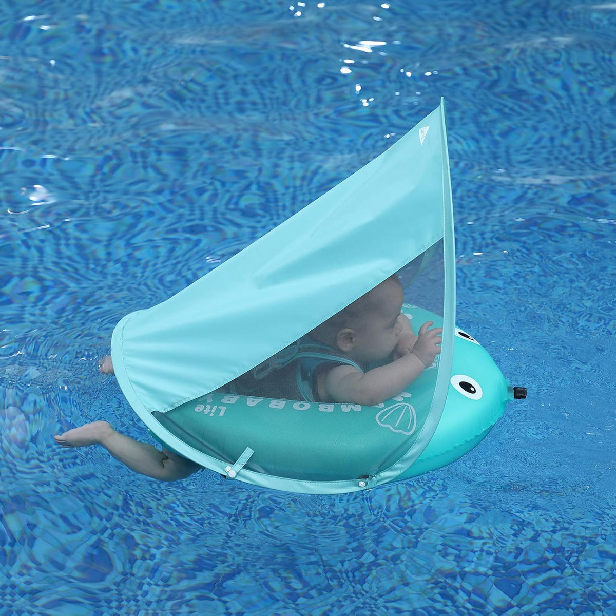 Mambobaby Baby Swim Float with Canopy, Non-Inflatable Solid Baby Float, Upgrade Soft Skin-Friendly Material Infant Swim Float - PuriLite