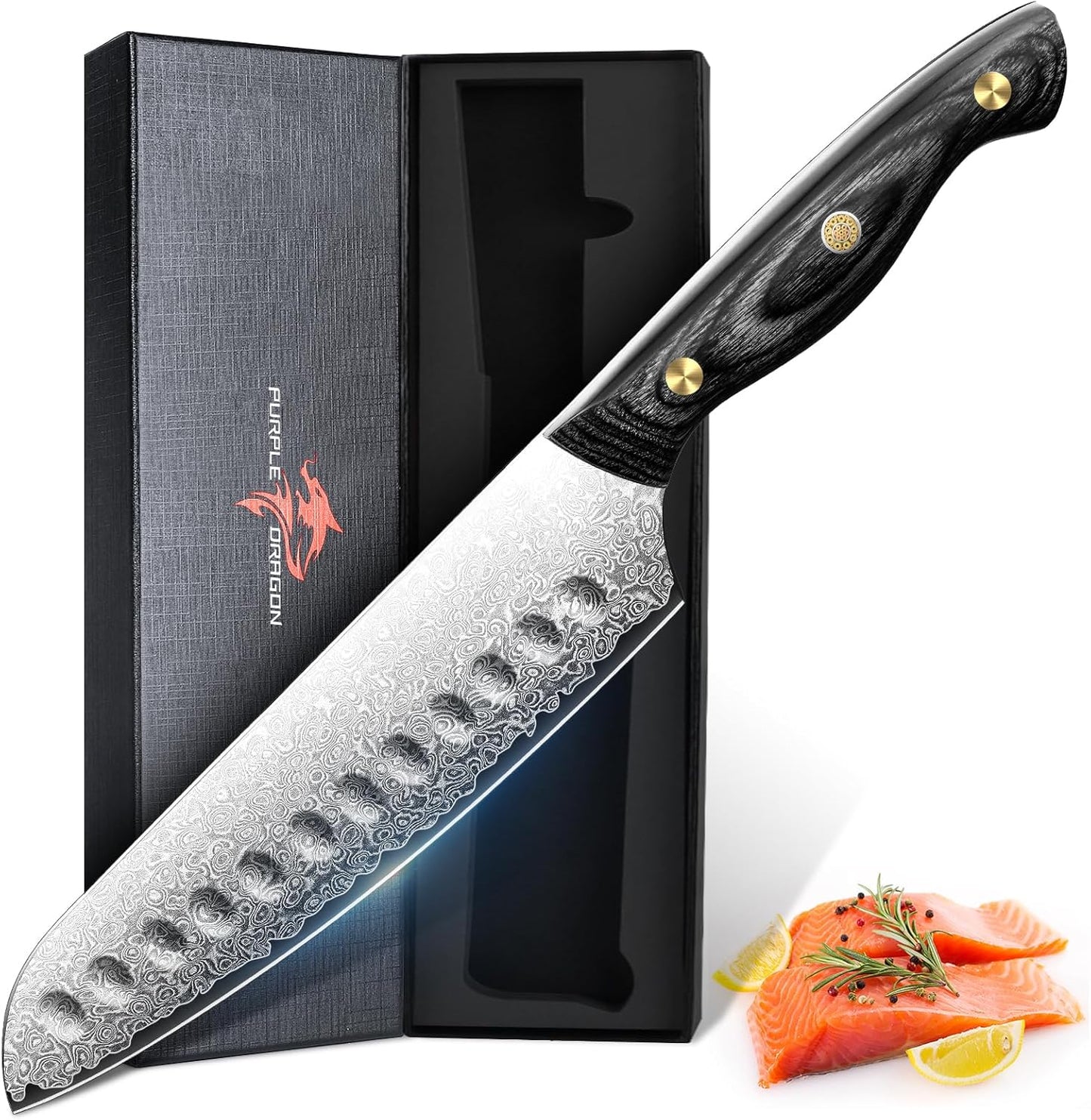 Purple Dragon Damascus Fish Fillet Knife - 7 inch Flexible Boning Knife with VG10 Core, Kitchen Slicing Knife with Full Tang Handle, Birthday Dad Mom Gift - PuriLite
