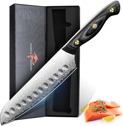 Purple Dragon Damascus Fish Fillet Knife - 7 inch Flexible Boning Knife with VG10 Core, Kitchen Slicing Knife with Full Tang Handle, Birthday Dad Mom Gift - PuriLite