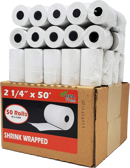 (50 Rolls) 2 1/4 x 50 Thermal Paper Receipt Rolls 2.25 x 50 ft POS Cash Register fits All Credit Card Terminals - PuriLite