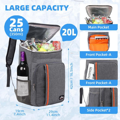 Bagtopia Camping Cooler Backpack 25 Cans, Leak Proof Insulated Thermal Bag, Beach Travel Picnic Lunch Backpack for Men Women - PuriLite