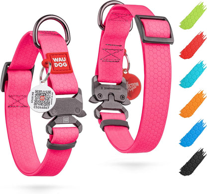 Waterproof Dog Collar - Adjustable Glow Dog Collar for Large Dogs, Small and Medium Dogs - Heavy Duty Dog Collars with Durable Metal Clasp and QR Dog Tag - Glow in The Dark Dog Collars - PuriLite