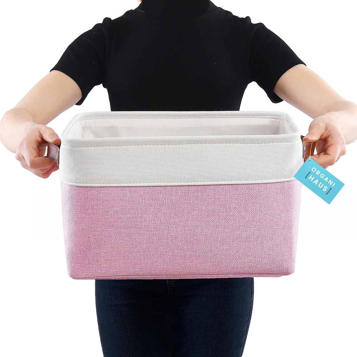 OrganiHaus Large Fabric Storage Baskets for Shelves 3 Pack, 15x11in Closet Storage Bins for Shelves, Cloth Baskets, Fabric Storage Cubes, Linen Closet Organizers, Fabric Basket, White Basket - PuriLite