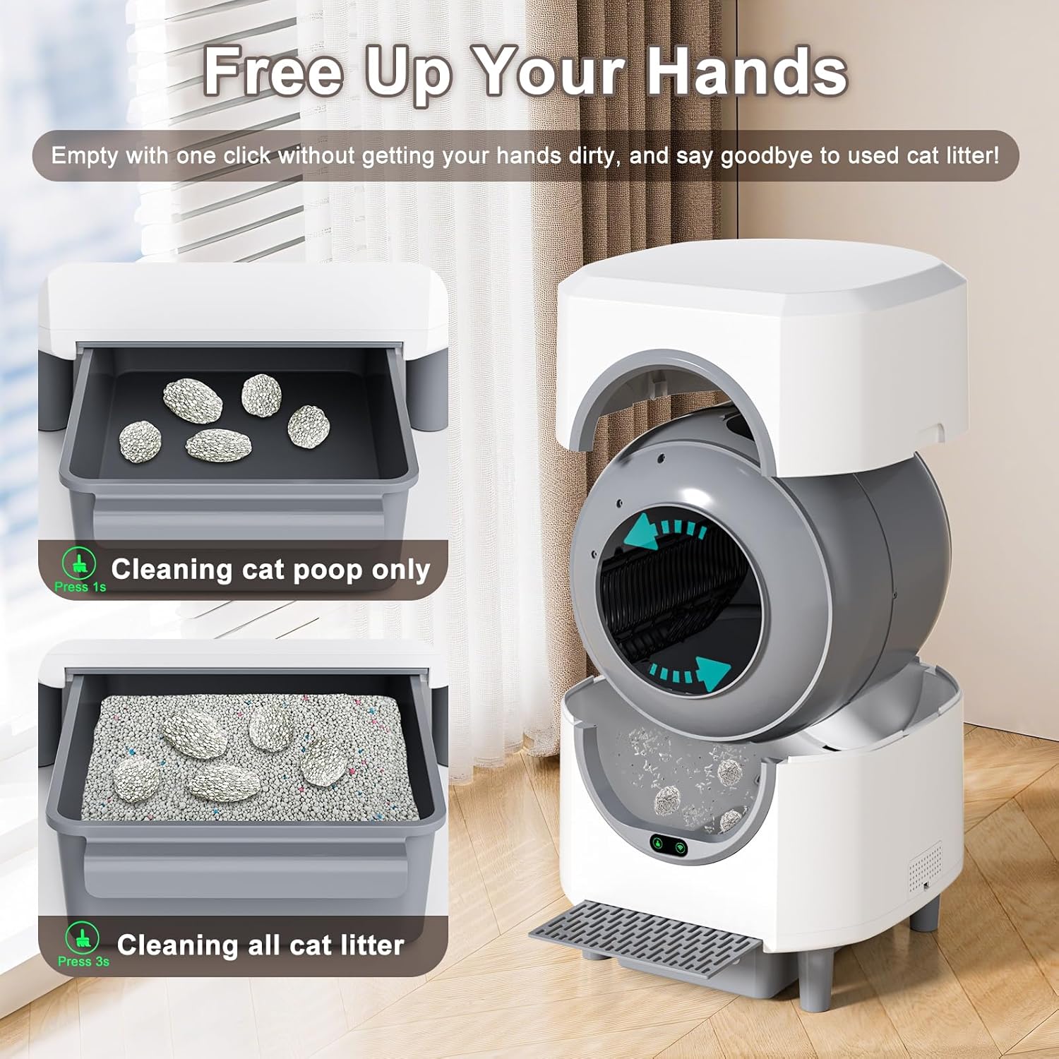 Automatic Cat Litter Box Ellenpent Self-Cleaning Litter Box with APP Control and Safety Sensor, 90L Large Capacity for Multiple Cats, Litiere Pour Chat Autonettoyant with 3 Rolls Poop Bags - PuriLite